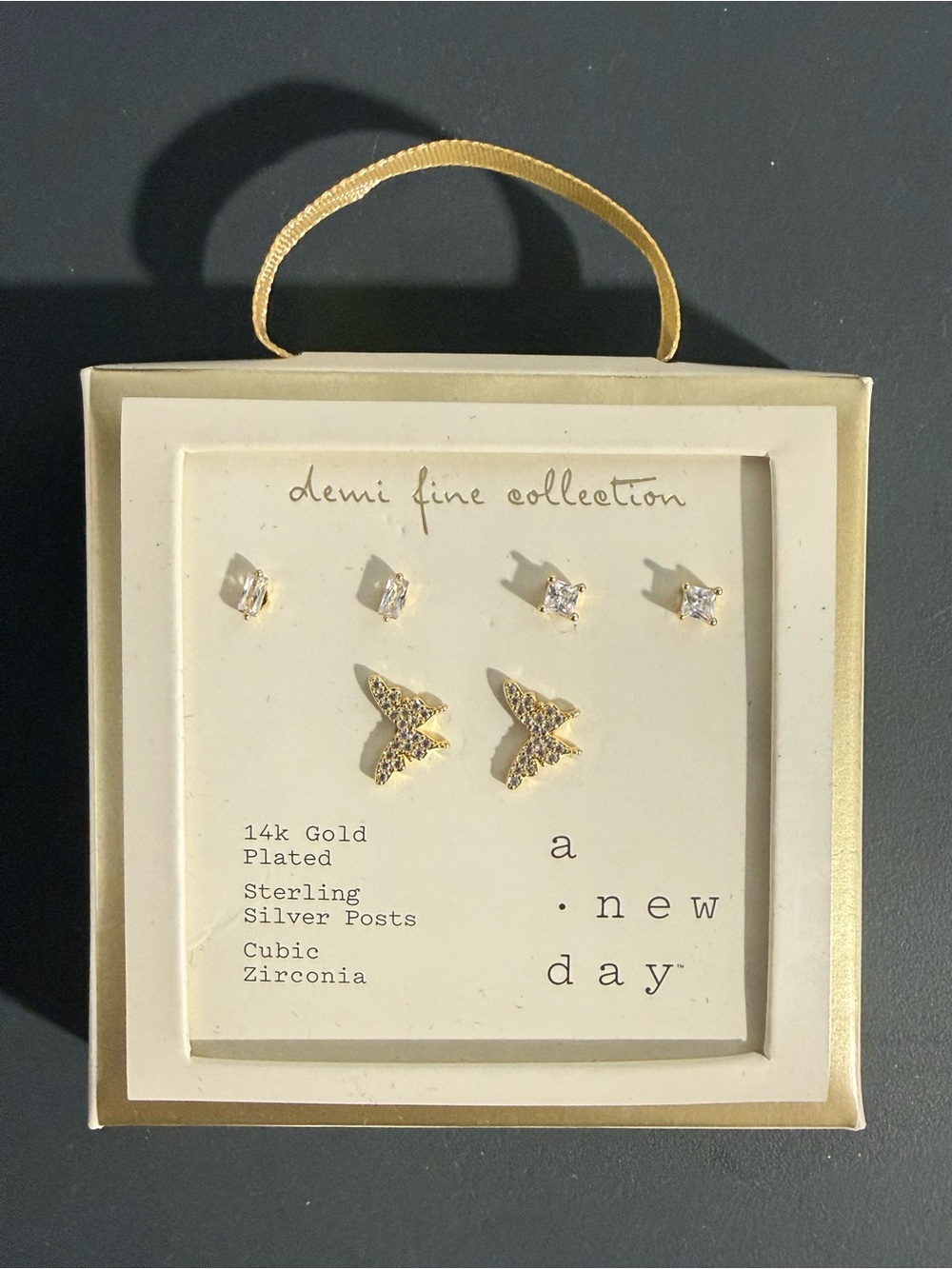 a new day Gold Butterfly and Cubic Zirconia Stud Earring Set
